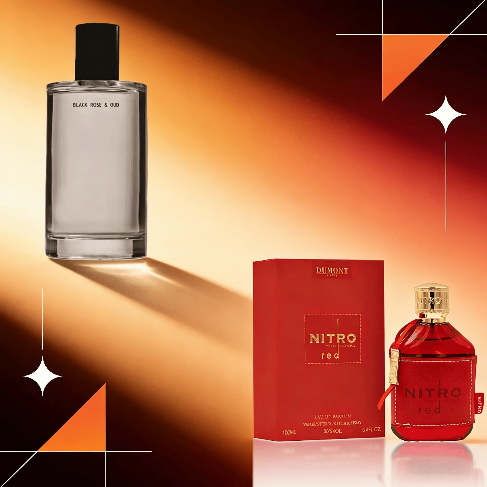 

2-Pack- Dumont NITRO RED EDP – Long-Lasting Fruity Woody Floral for Him. Salt & Rock Body Mist - Black Rose & Oud Scent