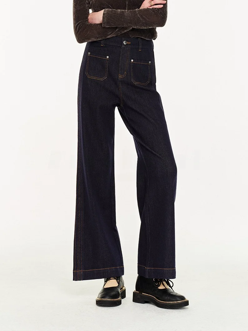 

Джинсы Blanini с высокой талией и широкими штанинами, оригинальные джинсы из денима с ретро-швами, повседневные женские джинсы, осенняя коллекция