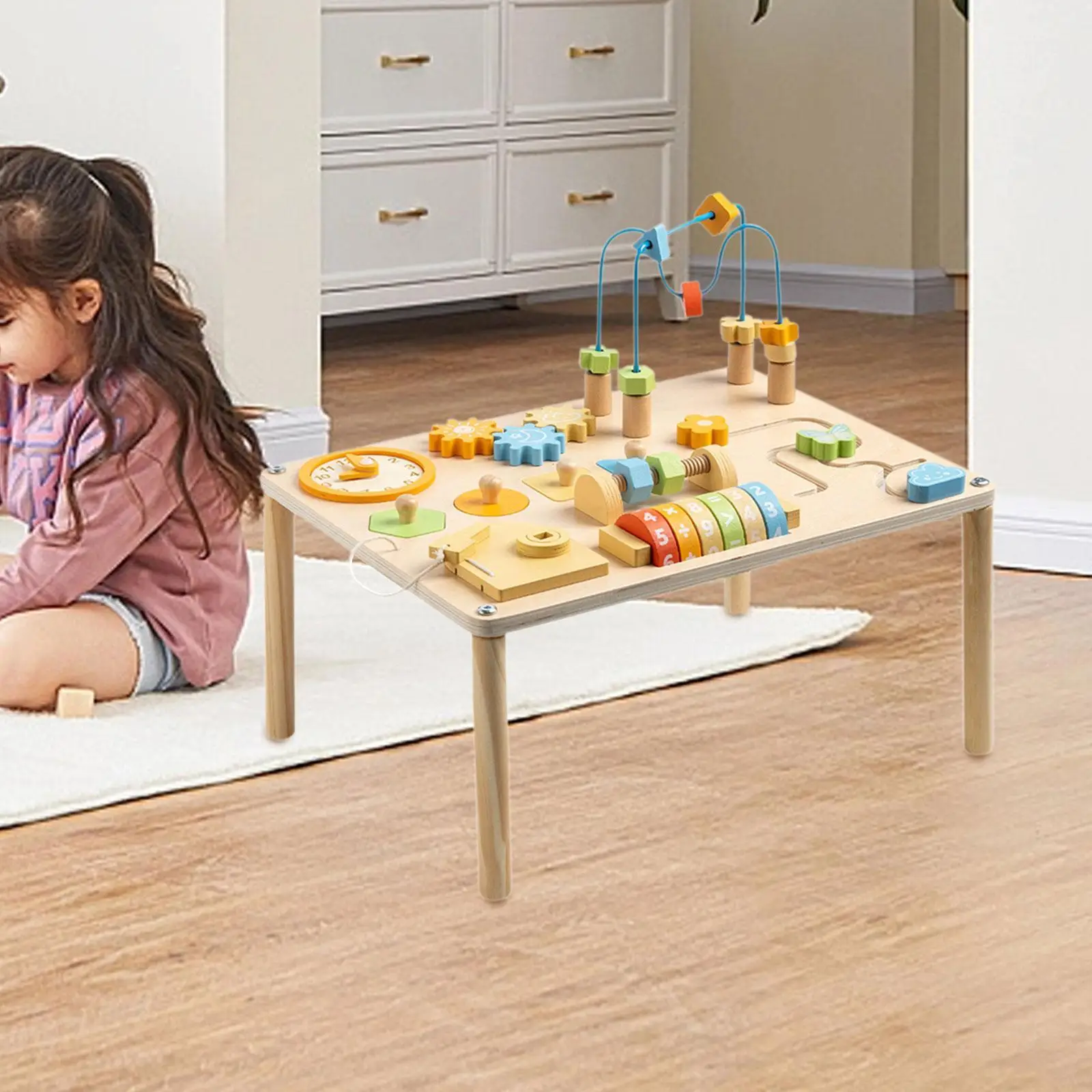 Wooden Activity Table Gears Blocks Early Learning 8 in 1 Shape Sorter for 1 2 3 4 Year Old Infant Boys Girls Baby Birthday Gifts - view 3