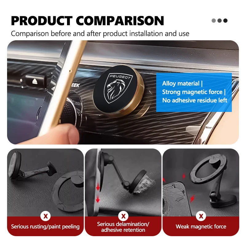 

Car Magnetic Mini Phone Holder 360° Adhesive Phone Stand Interior Accessories For Peugeot GTLine 308 508 5008 3008 408 206 207