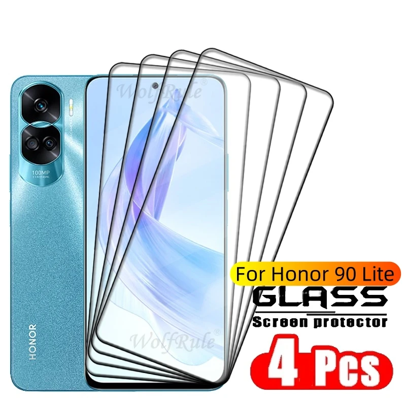 4pcs For Huawei Honor 90 Lite Glass Honor 90 Lite Tempered Glass Protective Full Cover Glue 9H HD Screen Protector Honor 90 Lite