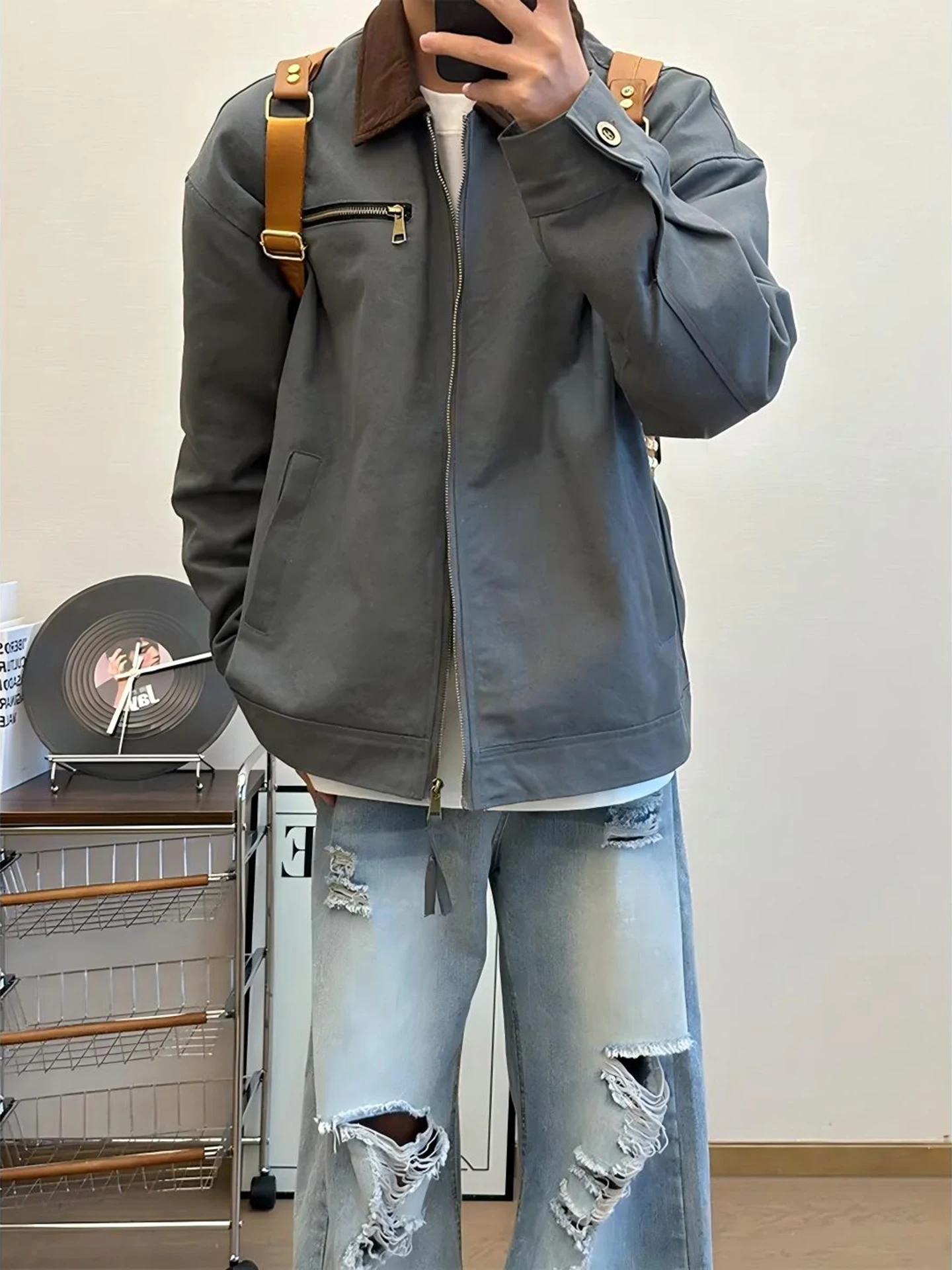 

Ретро-куртка в стиле пэчворк для мужчин, американская бейсбольная куртка в стиле Детройт, винтажный воротник, длинный рукав, осенняя верхняя одежда