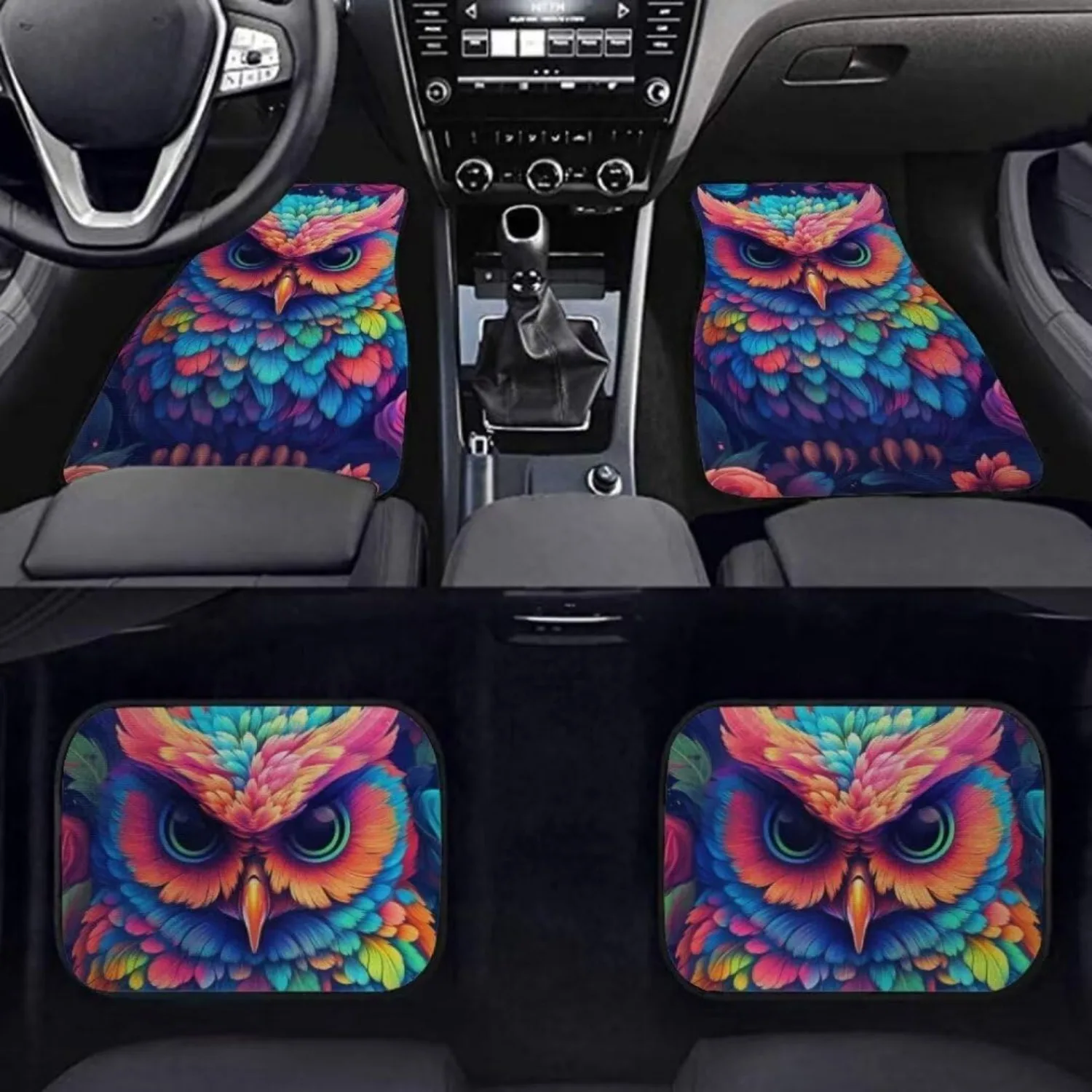 Owl Print All Weather Floor Mats Fits Most Cars SUVs Trucks- Durable Automotive Floor Mats 4pcs Set (Front & Rear), Heavy Duty P