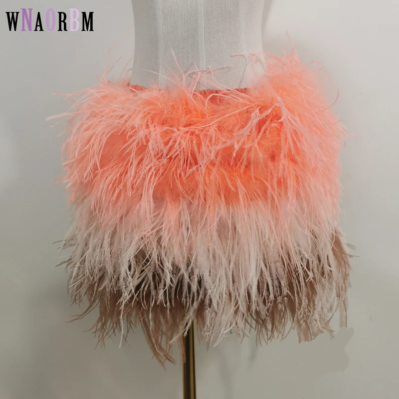 True ostrich feather Multicolor Mini Skirt Elastic Waist Sexy Clothing Club Par…