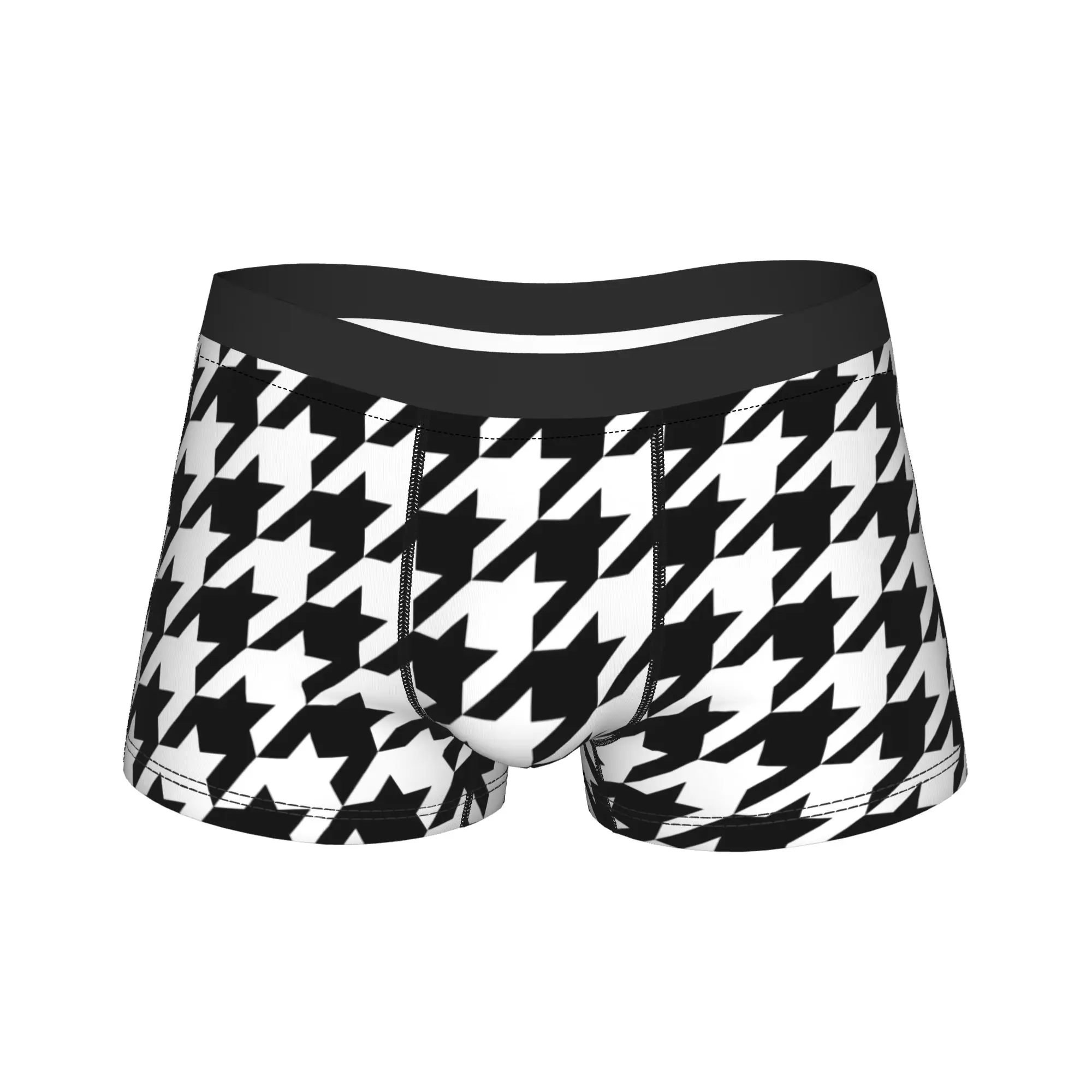 Big Scale Black White Houndstooth Pattern Underwear Soft Underpants Customs Boxer Brief For Males Pouch Plus Size Boxer Shorts