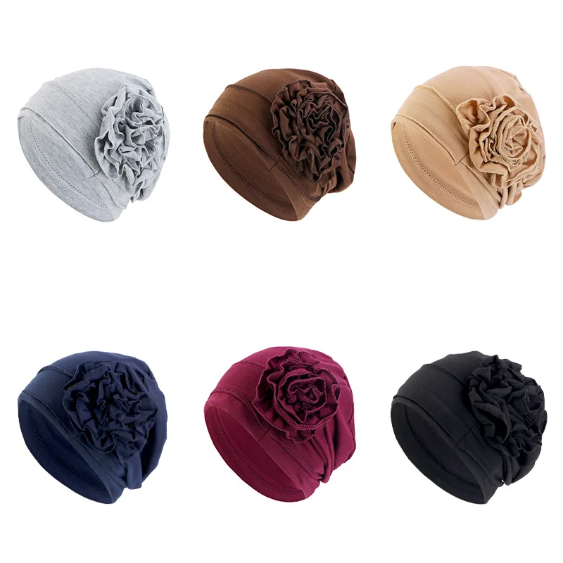 Women New Style Beautiful Flower Turban Elastic Cloth Head Cap Hat Muslim Head Wrap Scarf Cap Ladies Bandanas Hair Accessories