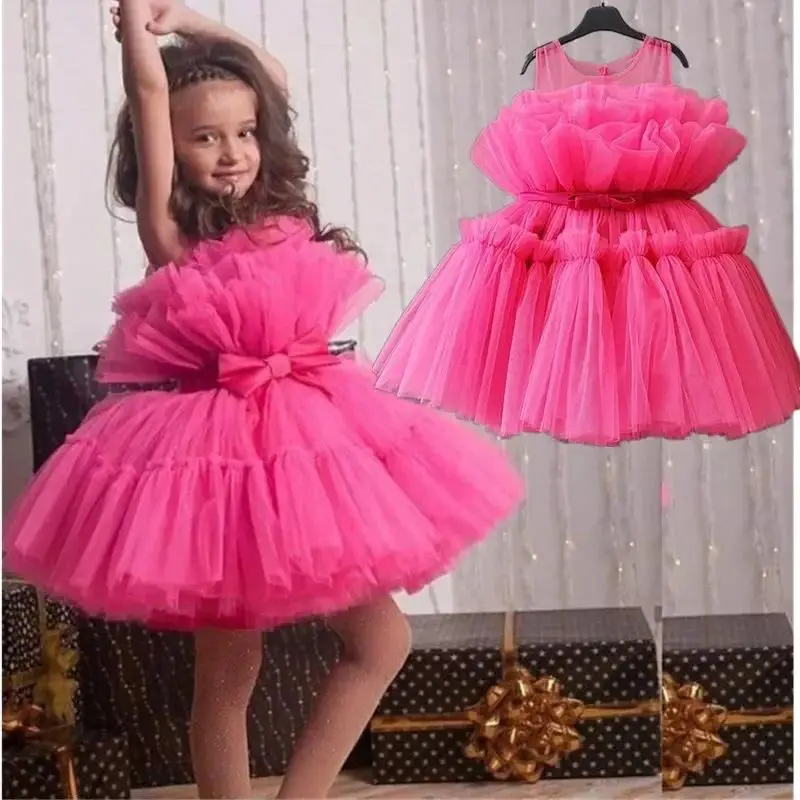 3-8years Flower Girl Princess Dress For Weddings Elegant Baby Girls Party Dresses Birthday Children's Tutu Puffy Dress Prom