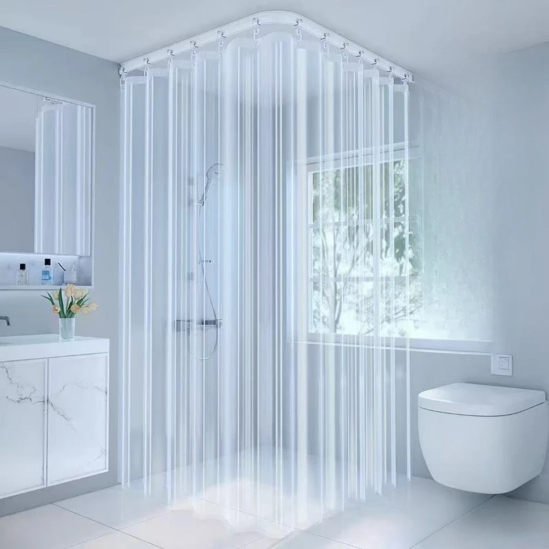 

Waterproof Top-mounted Track Shower Curtain Bathroom Without Drilling Shower Room Partition Arc-shaped Dry Wet Separation