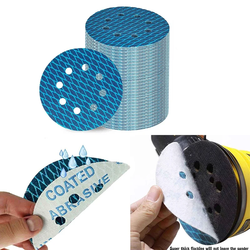 

70PCS Anti Clogging Rhombus Sanding Disc Pads 5 Inch 8 Hole Sanding Discs Hook And Loop Orbital Sander Pads