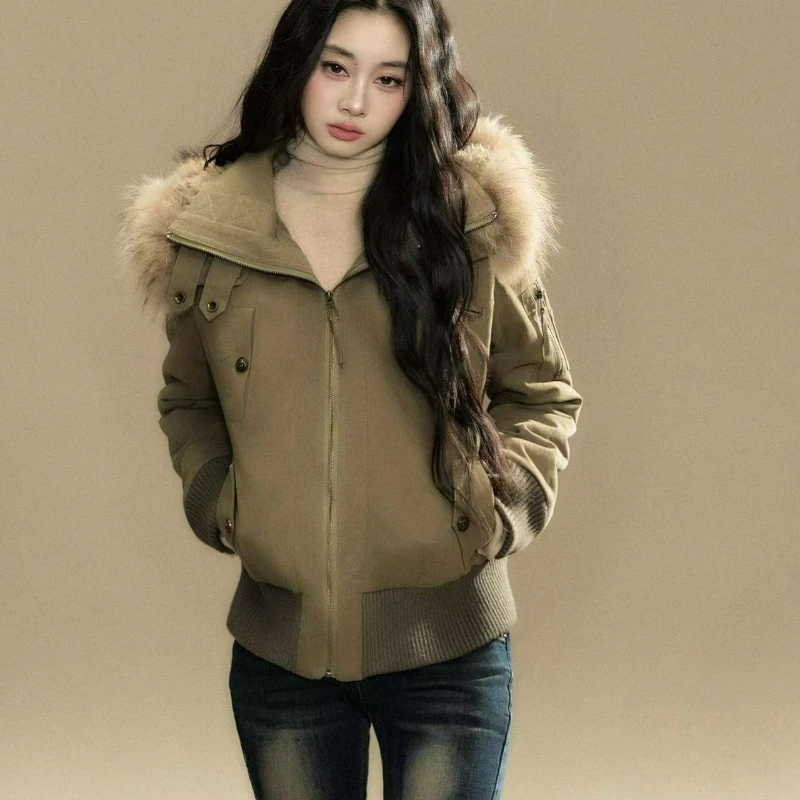 

Retro American Fur Collar Zipper Jacket for Women 2026 Autumn/winter New Style Slim Design Slimming Versatile Short Outerwear