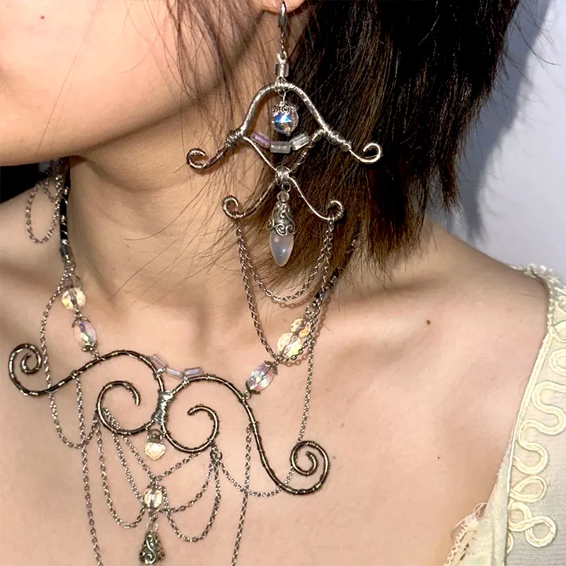 2026 New Necklace Mermaid Tears Metal Chain Tassel Shiny Stone Vintage Retro Dark Neck Accessaries for Women Girl Jewelry view 5