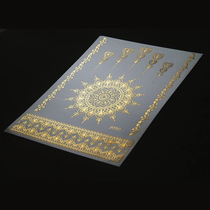 ملصقات وشم الحناء الذهبية المقاومة للماء للنساء على شكل زهرة وشم مزيف فوري لليد وشم مؤقت لمهرجان حفلات الزفاف