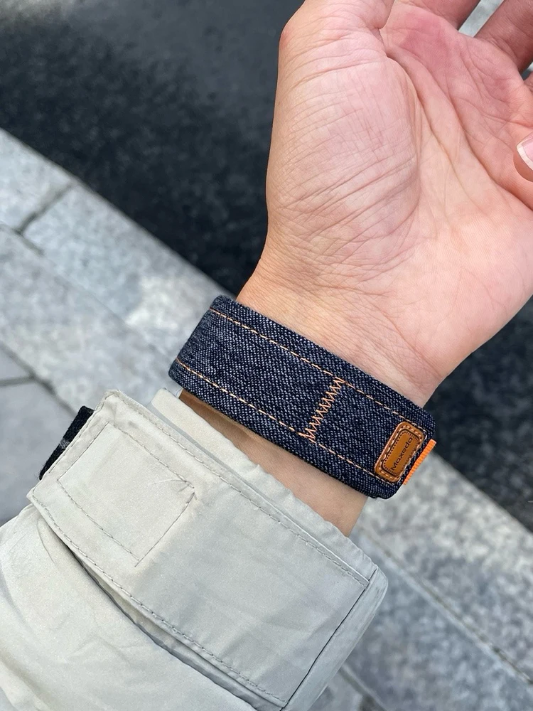 Canvas 44mm For Apple Watch Band Series 8 6 5 4 SE Nylon Denim Bracelet Strap For Apple Watch S9 Ultra band 49mm Wristband Belt