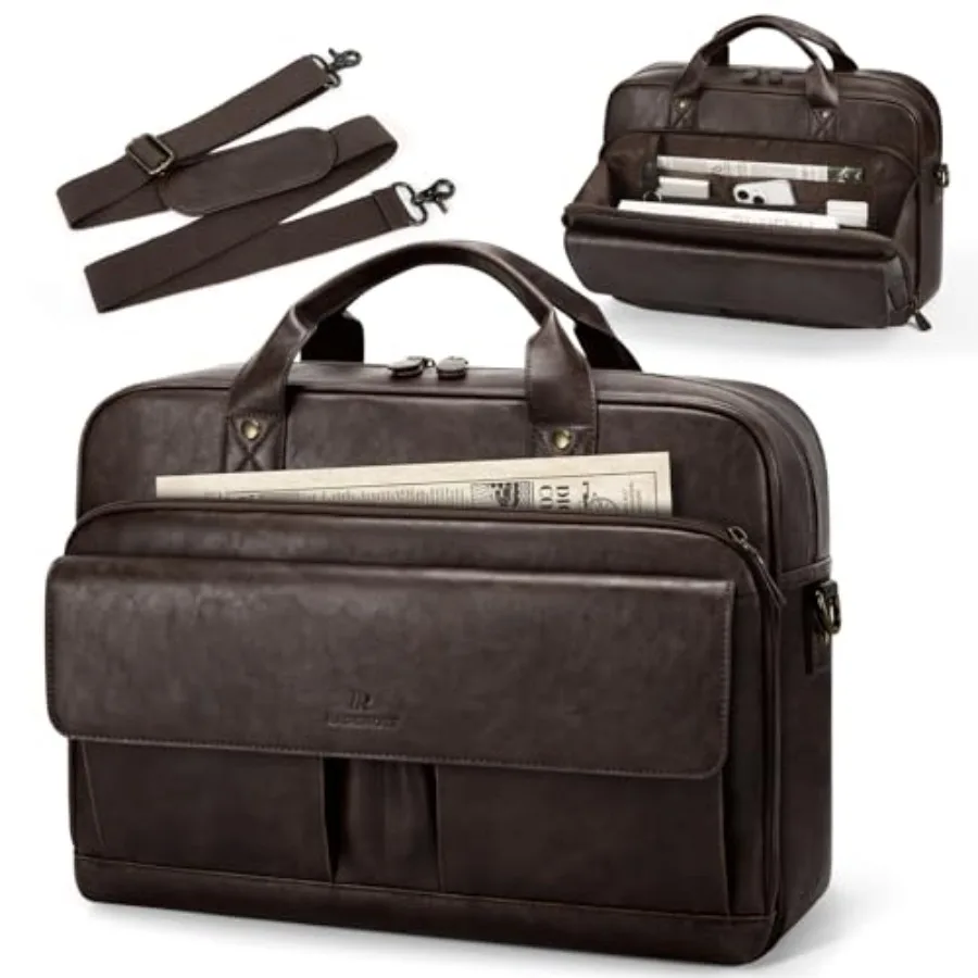 Mens Laptop Bag PU Leather Messenger Bag 15.6 Inch Briefcase Vintage Computer Satchel Bag for Work Business