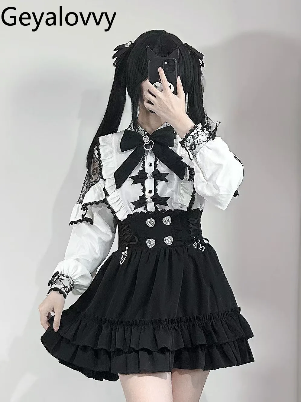 Primavera y novedad de verano, Top versátil de manga larga para niñas dulces, camisa blanca de encaje francés de mina japonesa de producción en masa Original