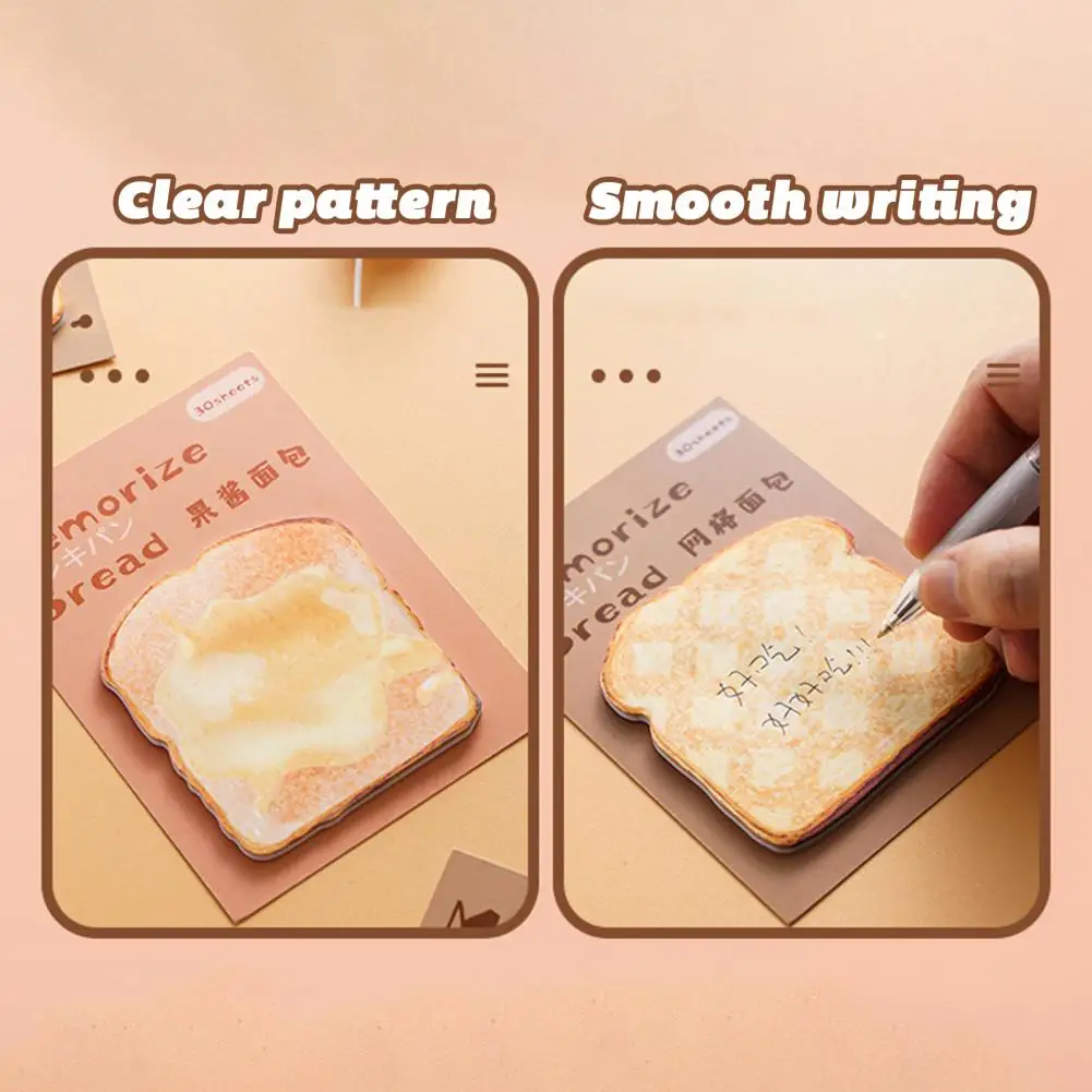 Notas pegajosas em forma de pão, Memo Pads Premium, Escrita suave, Deixando para Confiável, 30 Folhas Loaf Design