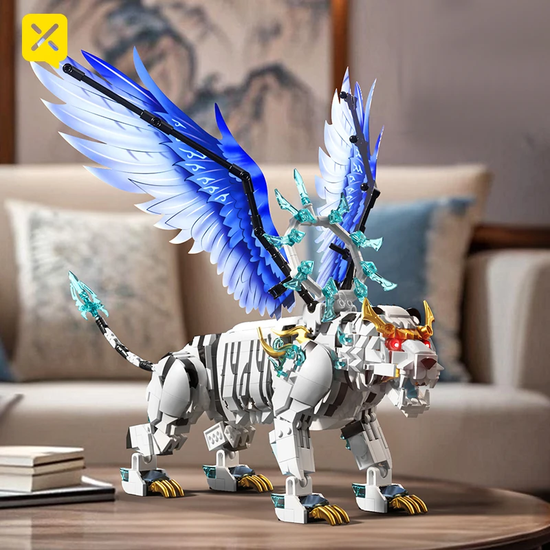 

Mythical Mecha White Tiger Building Blocks 1172 PCS Educational Toy Movable Wing Design for Kids Adult Collectible Desk Ornament