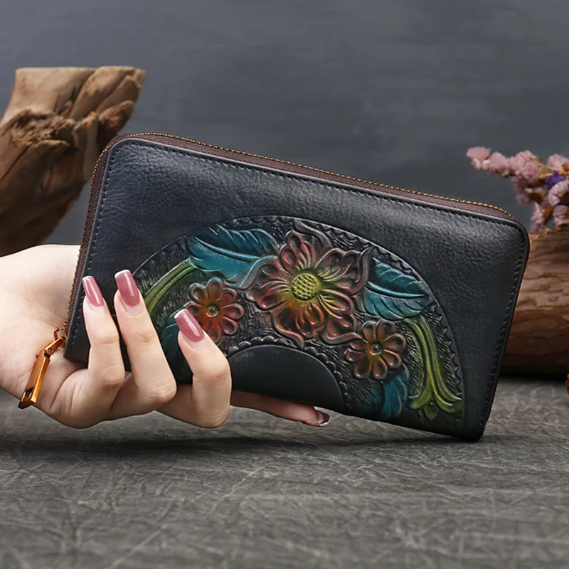 Women Genuine Leather Long Wallet Purse Clutch Bag Credit ID Card Cash Holder Female Natural Skin Zipper Money Bags