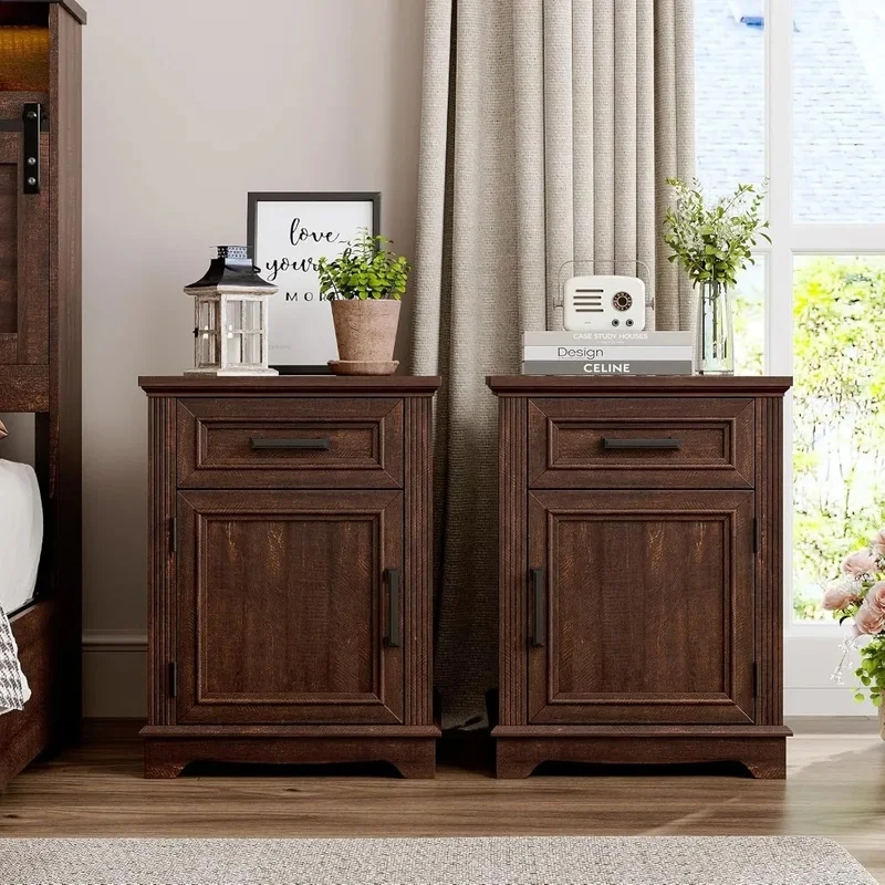 

Set of 2 Nightstands, Bedside Tables with Drawers and Large Storage Cabinet for Small Spaces or Office