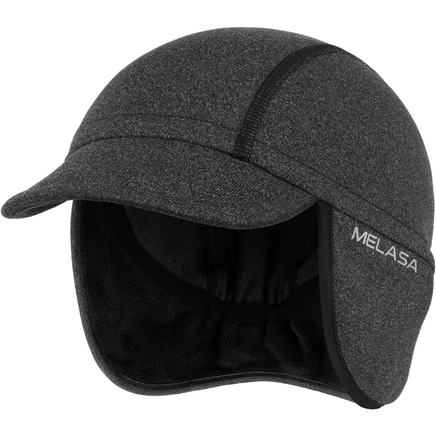 

MELASA Winter Fleece Cycling Cap Ear Warmers Skull Cap Helmet Liner with Sun Visor Bike Hat Running Beanie for Men Women