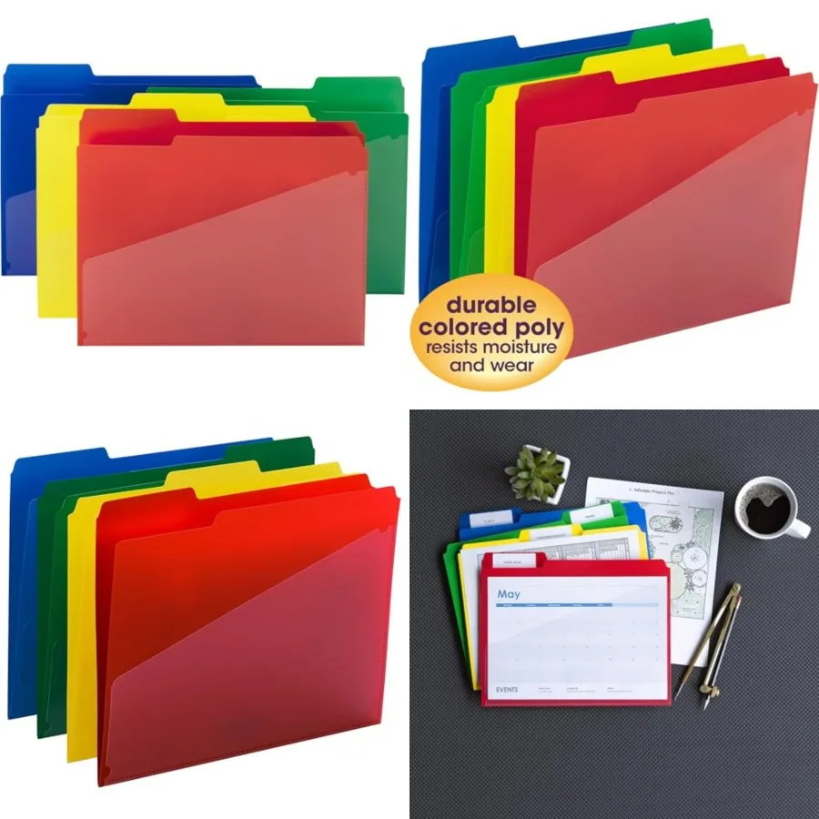

Poly File Folders with Pockets, Folders for Documents, 1/3-Cut Tabs, File Folders Letter Size, Office Supplies, School Supplies