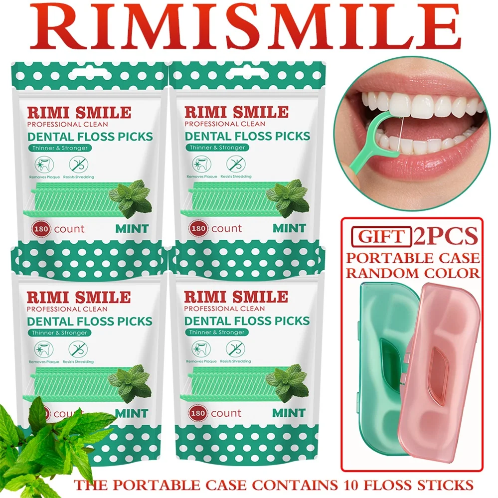

720 шт. зубных нитей-флоссов со вкусом мяты с 2 дорожными футлярами для нитей, одноразовые флоссы с эргономичной ручкой