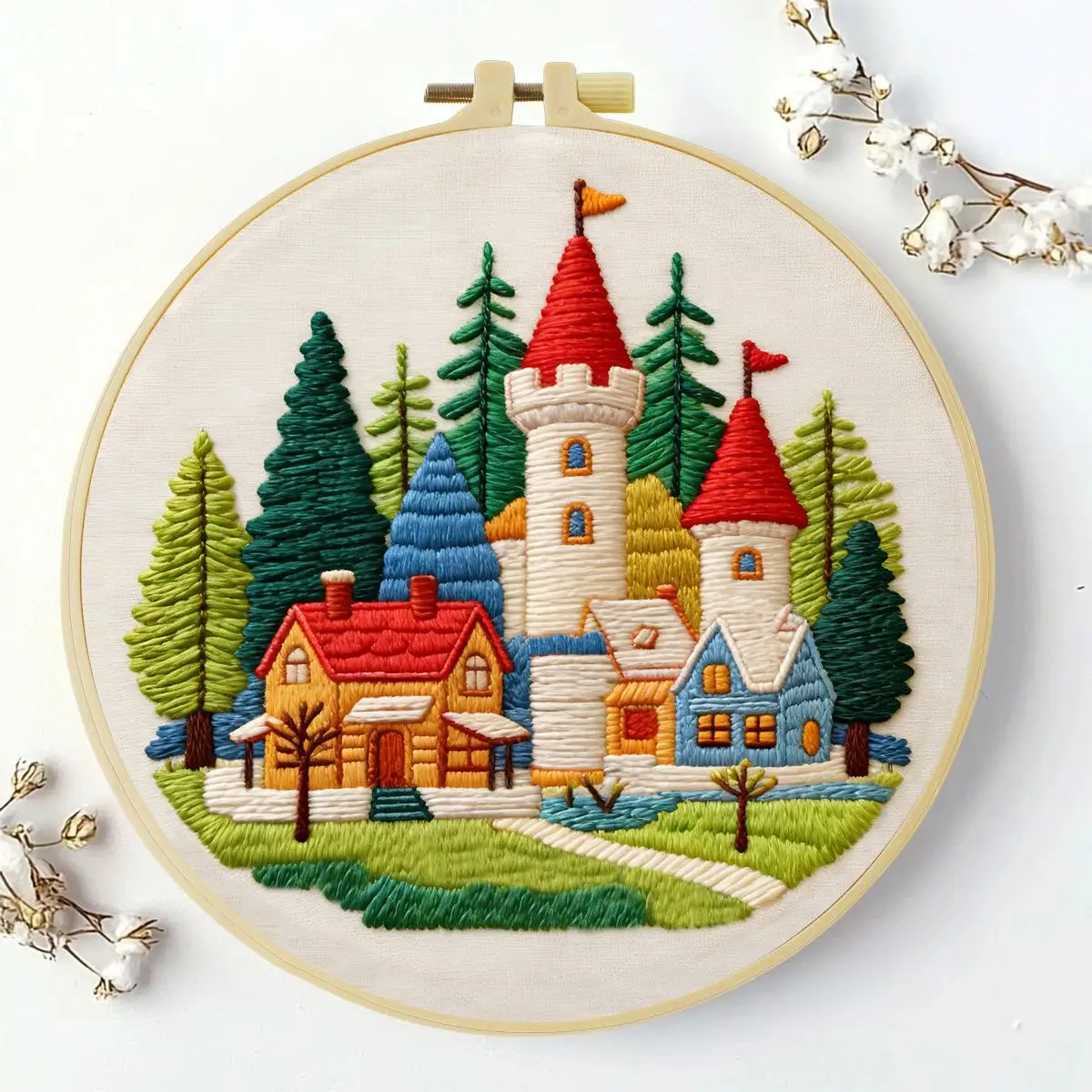 1 Stück 20X20CM/15X15CM 7,87/6,3 Zoll Schloss-Stickerei-Starter-Kit DIY-Kit DIY-Stickerei-Set Handarbeiten Nadelkunst Malerei – Detail 2