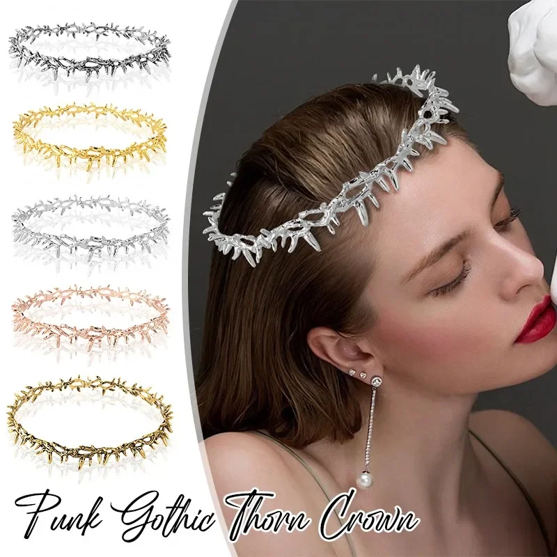 

18cm Punk Gothic Thorn Women Crown Headpiece Metal Crowns Girls Headwear Bride Wedding Party Jewelry Accessory