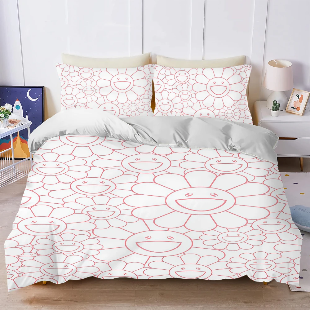 T-Takashi M-Murakami Duvet Cover Set Home Style Bedding Soft Laundry Cotton Bed 3 Piece Set Student Dormitory Gift