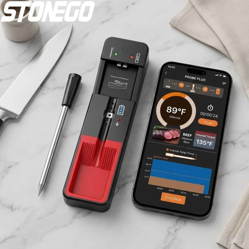 

Беспроводной Bluetooth-термометр для мяса с радиусом действия 360 футов, умный датчик температуры для гриля, духовки, коптильни, су-вид