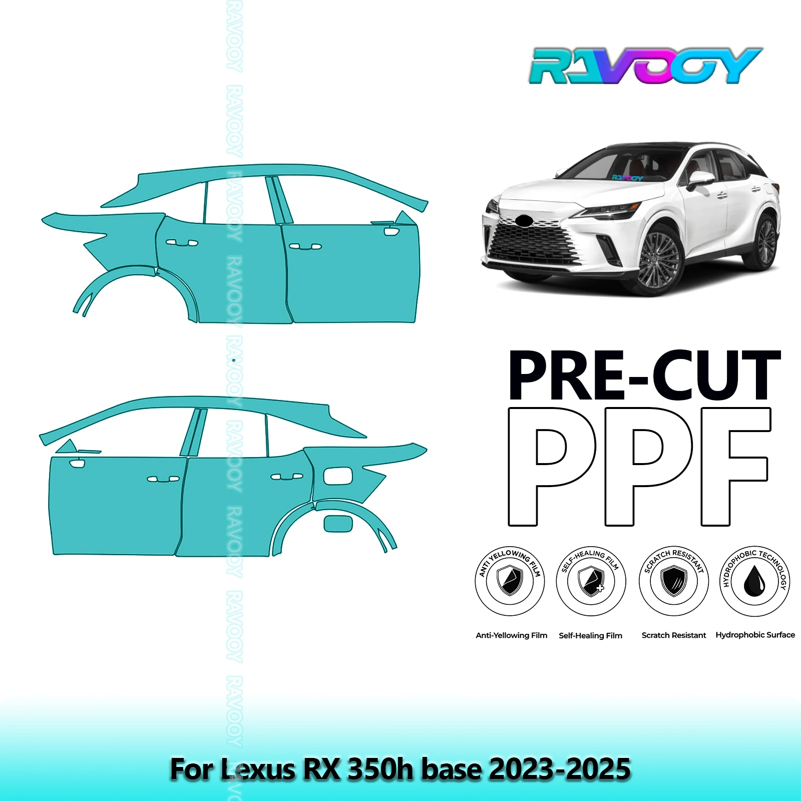 

For Lexus RX 350h base 2023-2025 8.5mil Clear Matte Pre-Cut PPF Door & A/B Pillar Kit TPU Paint Protection Film Set