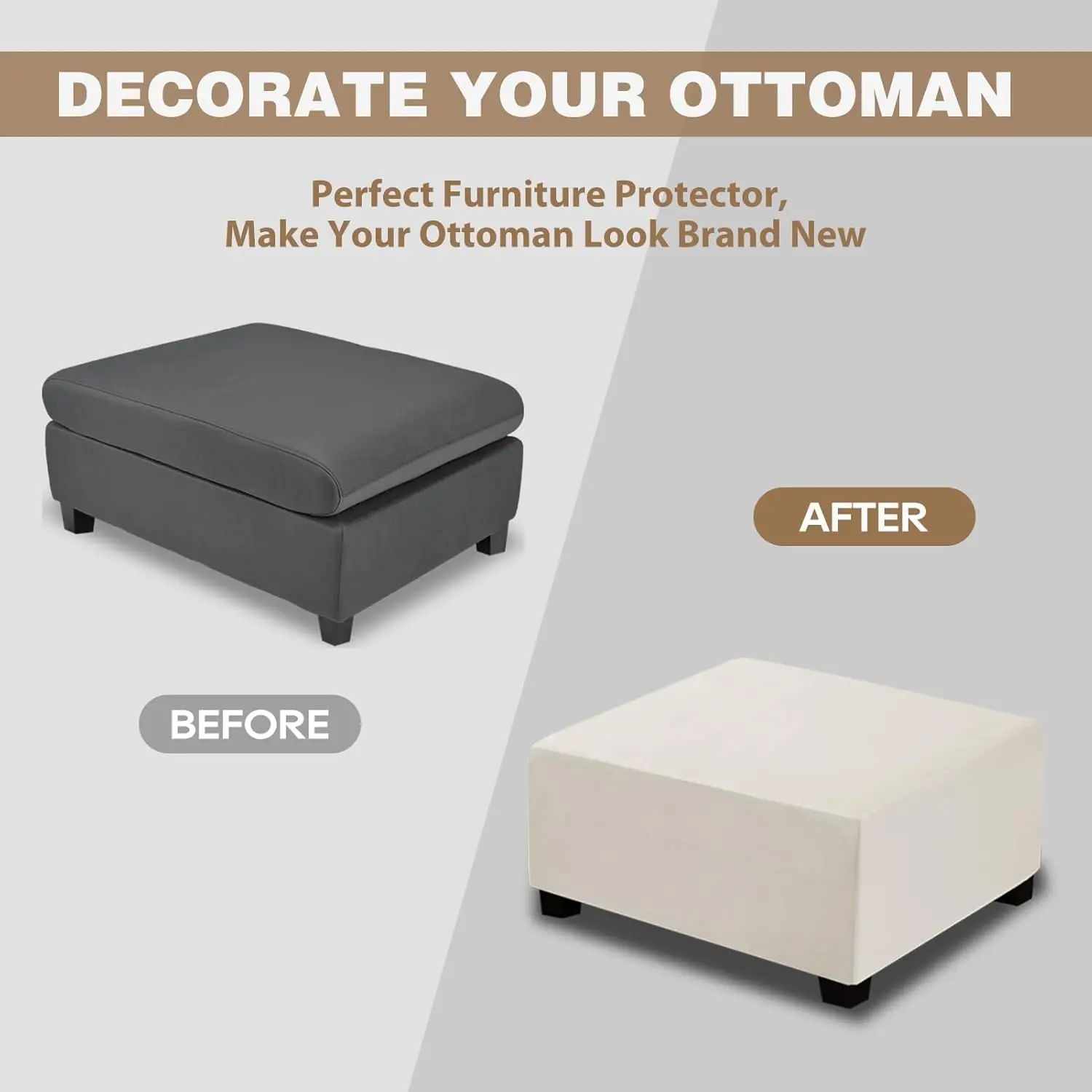 Veludo retangular otomano capa, elástico Slipcover, Footrest Stool Covers com elástico