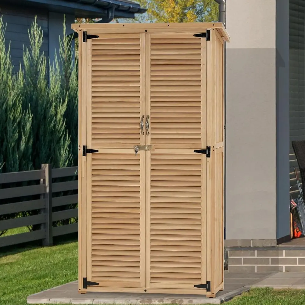 Outdoor Storage Cabinet, Wooden Storage Shed with , Outside Garden Tool Shed with 2 Door Patio Yard Lawn, 0808 (Natural, Medium)