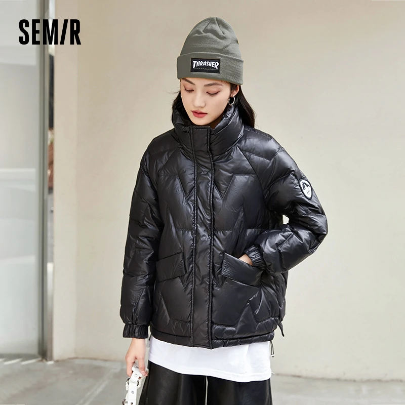 Semir Down Jacket Women's Stand Collar Texture 2023 Winter New White Duck Down Loose Thick Bread Jacket