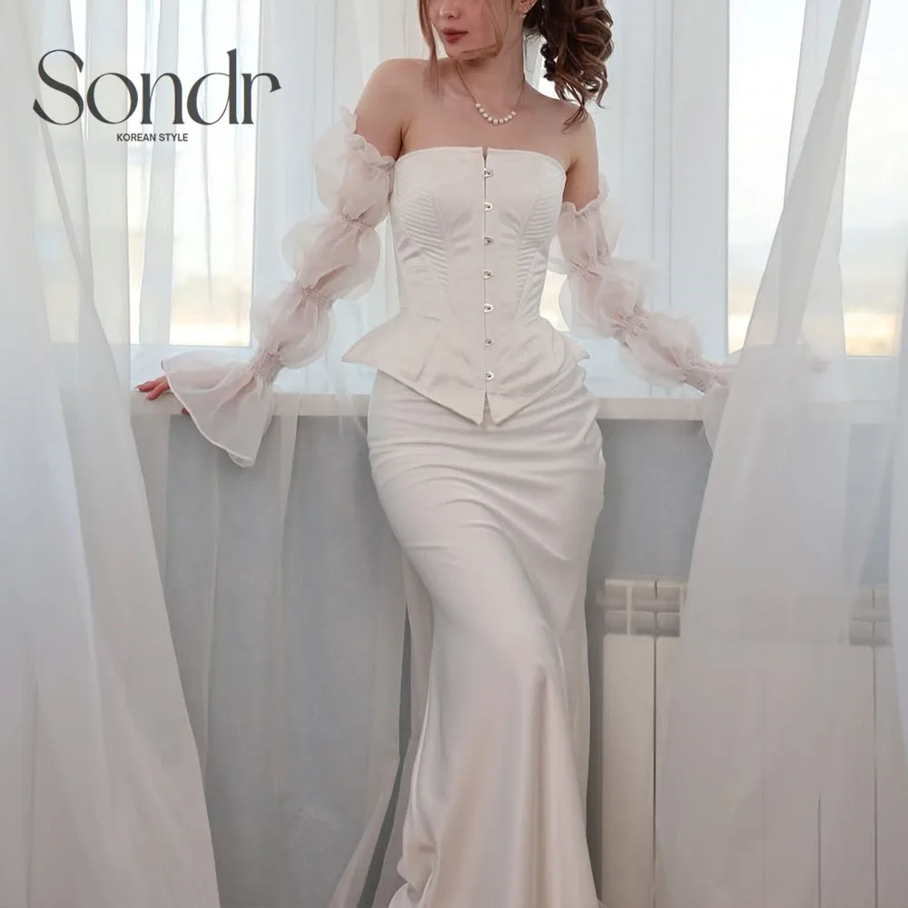 فساتين Sondr الفاخرة المخصصة للحفلات المسائية الكورية حورية البحر بدون حمالات وأكمام منتفخة لحفلات الزفاف وحفلات التخرج ملابس رسمية للمناسبات #1