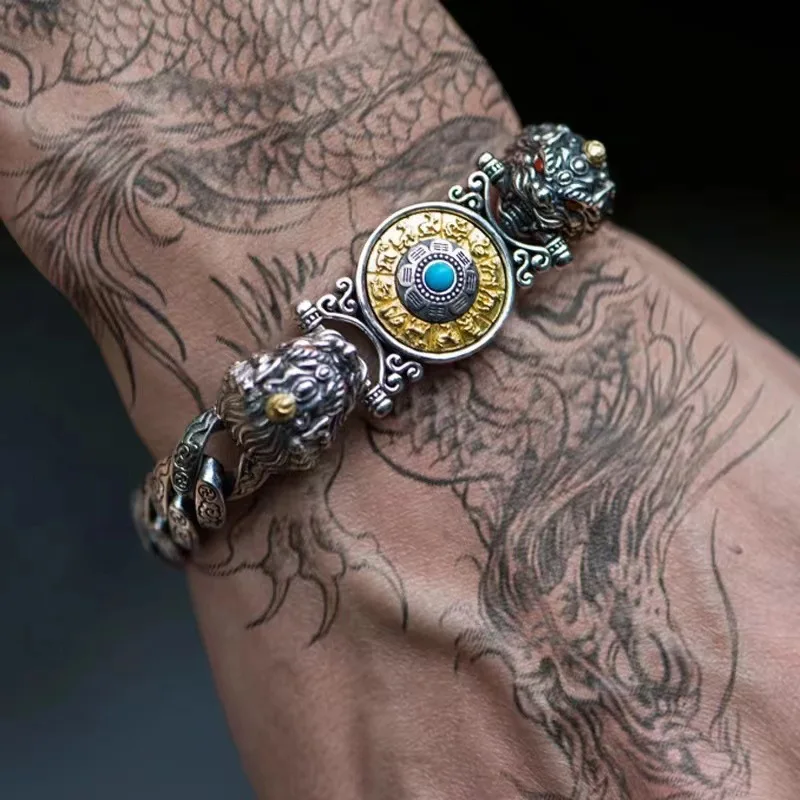 With Double Pixiu And Nine Wheel, Vintage Unisex , Bracelet