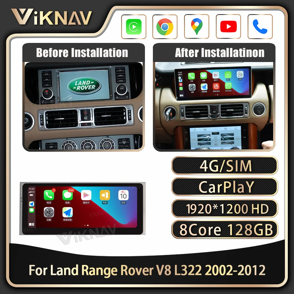 Viknav 12.3 Inch  Car Radio For Land Range Rover Vogue V8 L322 2002-2012 Carplay Touch Screen GPS Navigation Multimedia Player