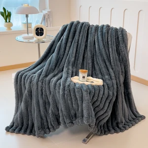 Coarse monochrome multifunctional blanket and striped wide, sheet cover, pet blanket, can be used as a nap blanket 8 Main Bubbles and Blanket Sales - №3
