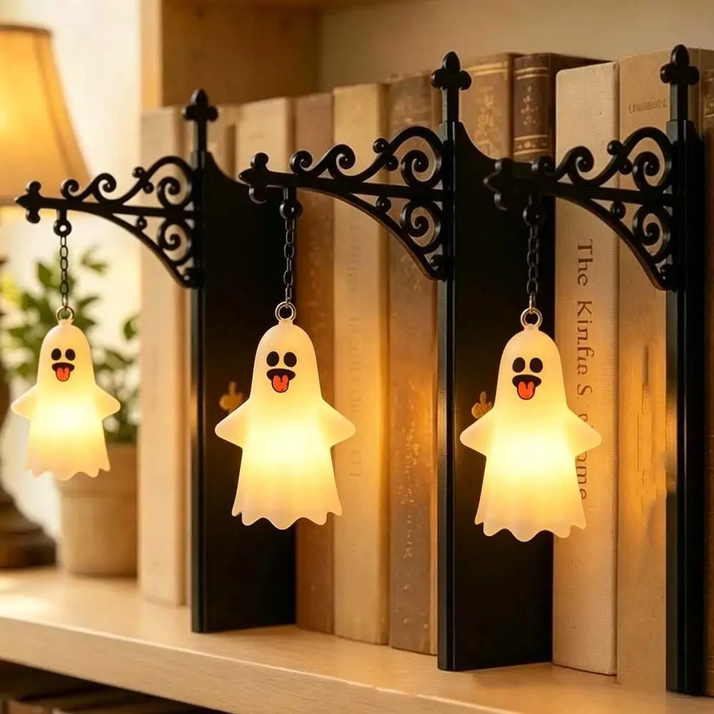 Wrought Iron Street Lamp Bookends Matte Black Hollow Out LED Glowing Lantern Retro Style Button Cell Battery Powered