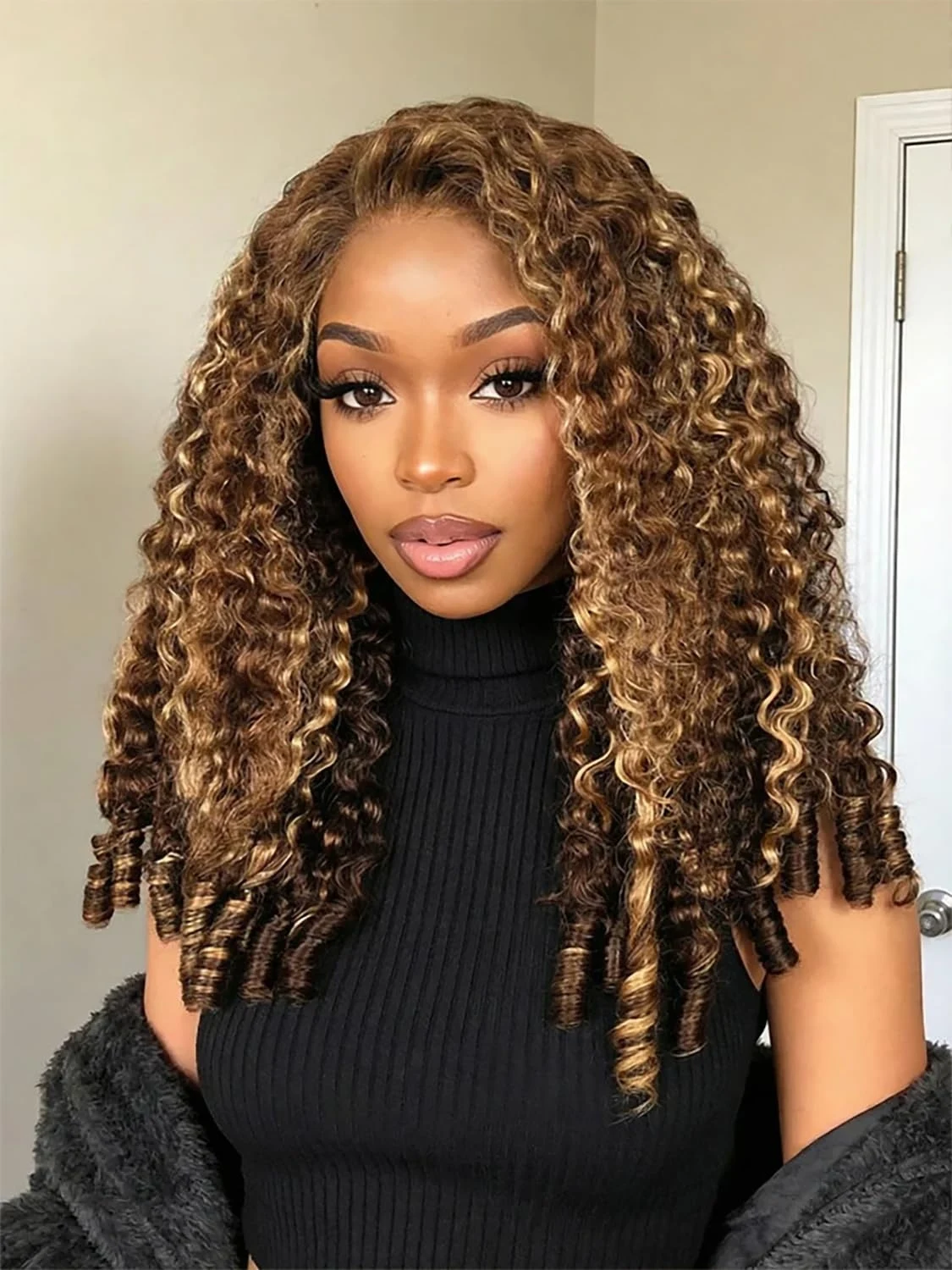 Highlight Burmesische Lockige Echthaar-Perücke 13x6 HD Lace Frontal Perücken 427 Farbton Honigblond Lose Tiefe Welle Lace Front Perücke