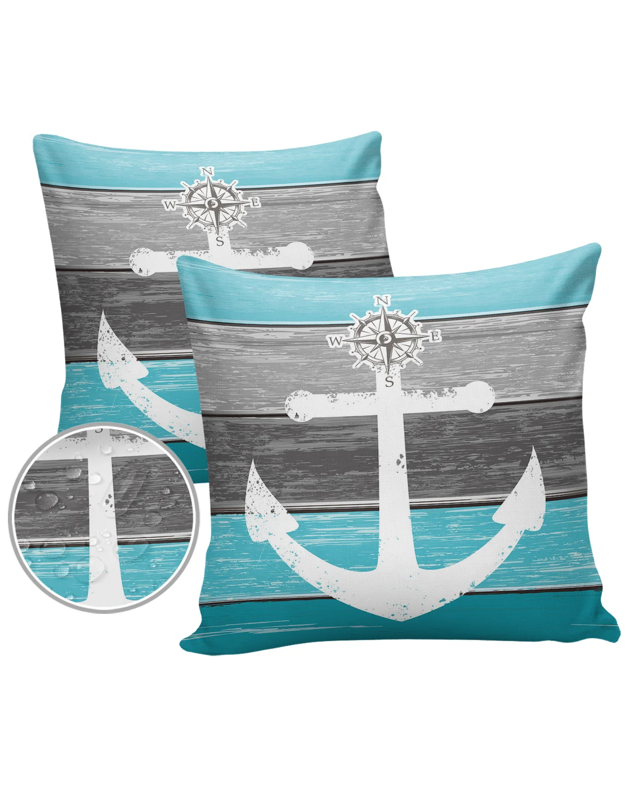 2/4PCS Outdoor Waterproof Pillowcase Vintage Farm Barn Wood Grain White Anchor Compass Cushions Case Decorative Pillows Cover