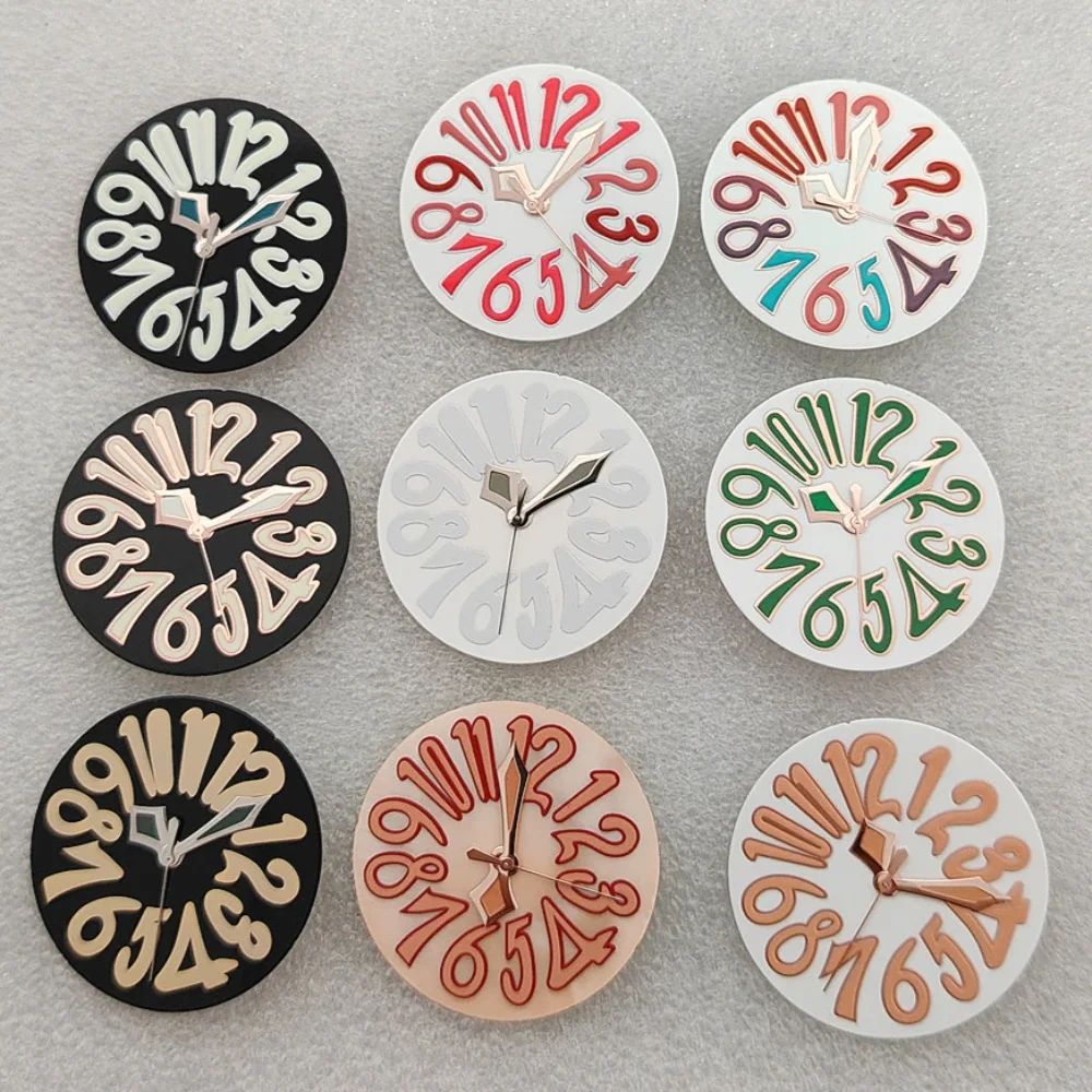 NH35 33.2mm Digital Watch Dial Enamel Pearl Personality Watch Face Hands Combination for NH35 Movement Creative Dial New Style