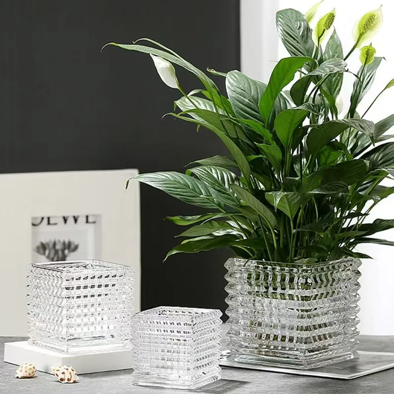 Clear Square Glass Vase Geometric Square Flower Pot Floral Arrangement Accessories Terrarium Home Decoration Accessories