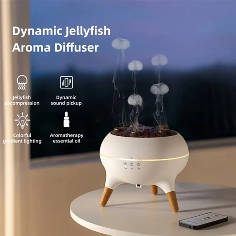 B99A-Desktop Aroma Diffuser Fragrance Machine Smoke Ring Colorful Flame Jellyfish Air Humidifier AU Plug