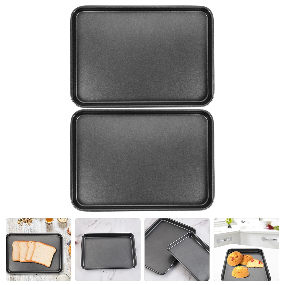 

2pcs Steel Bakeware Non stick Rectangular Rectangular Cake Baking Set Reusable Oven Pan Small Roasting Pan