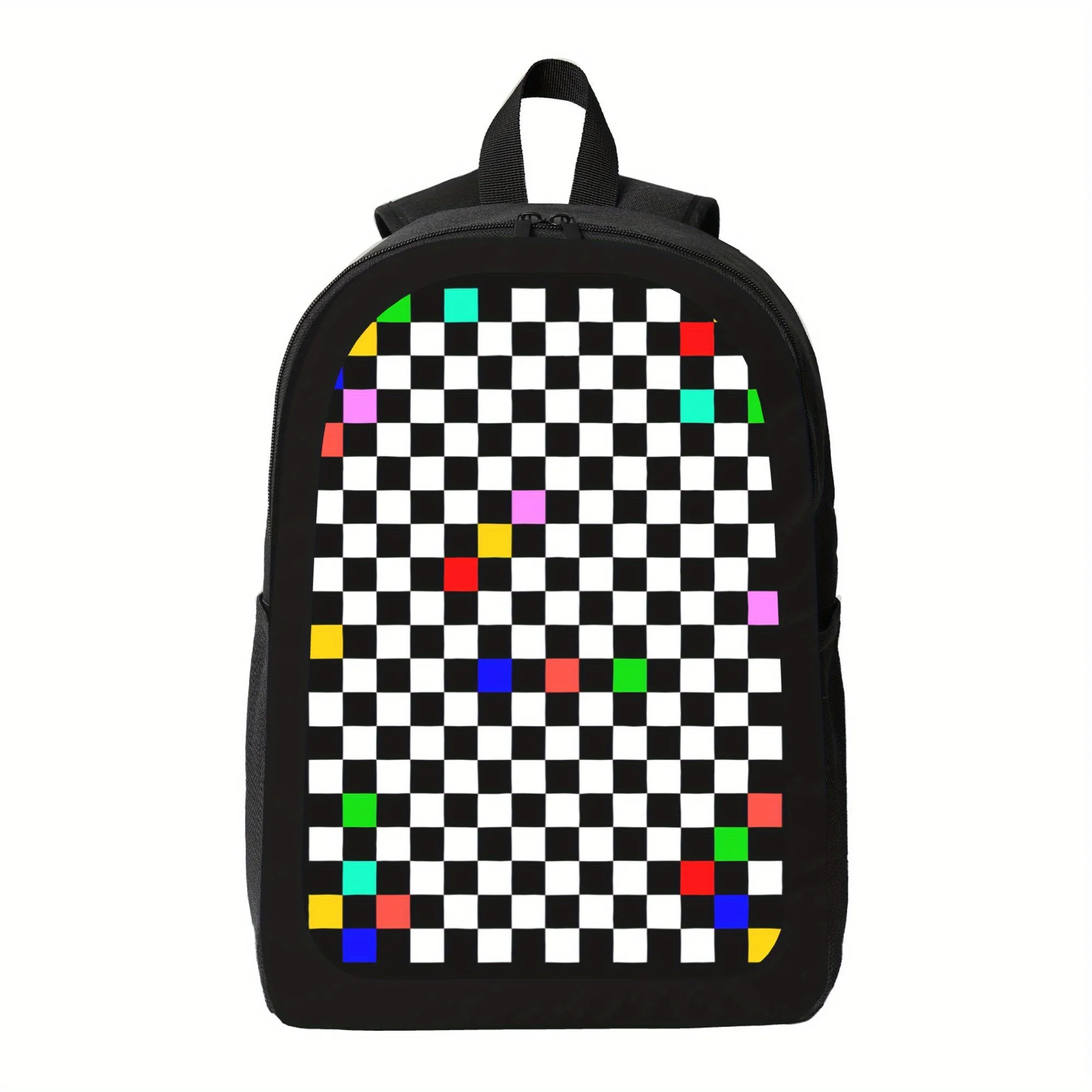 

School Backpack - Lightweight Large Capacity Laptop Bag with Adjustable Shoulder Strap, Black Background with Colored