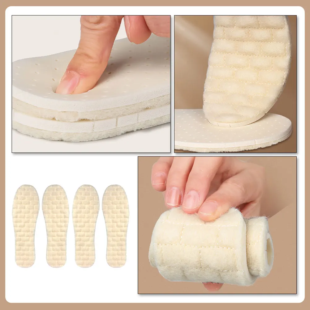 

2 Pairs Warm Insoles Thickened Fleece Boot Pads Reusable Cushions Winter Shoes Lining Comfortable Supple Material Durability