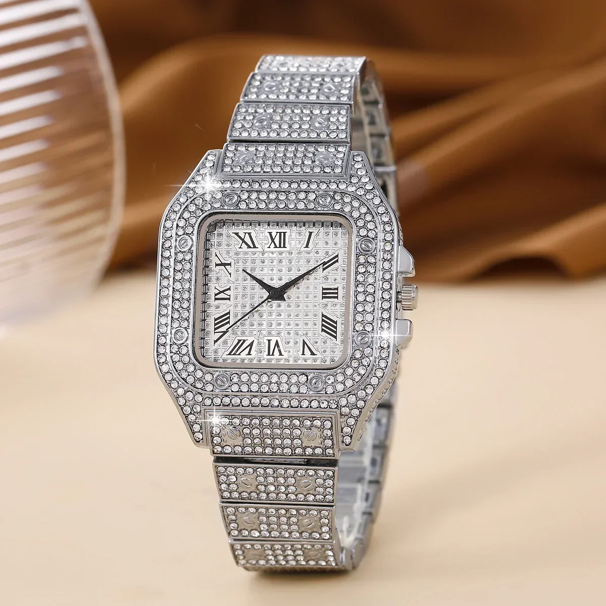 Reloj de aleación de diamantes de imitación con esfera cuadrada de gran tamaño, relojes de mujer elegantes, joyería, reloj de mujer sofisticado y con estilo