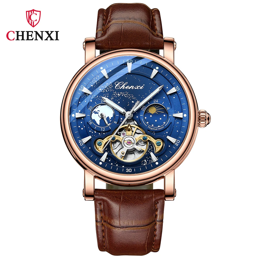 Fashion Chenxi Top Brand Automatic Mechanical Watches Luxury Leather Strap Business Watch For Men Skeleton Luminous