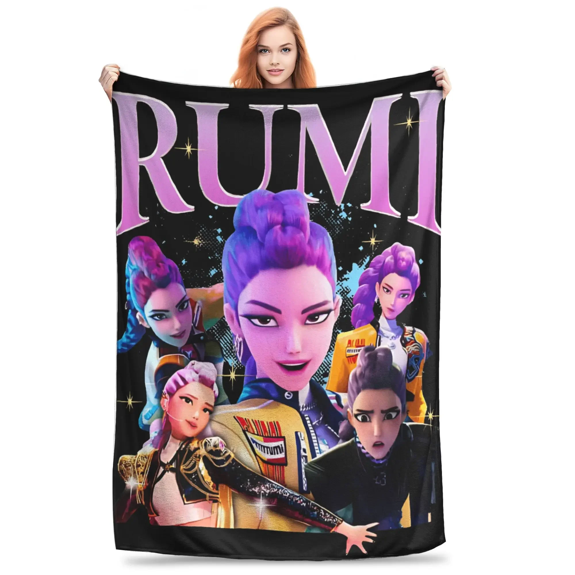 

Super Warm Rumi Kpop Demon Hunters Flannel Throw Blanket for Kids Outdoor Bedspread Sofa Bed Cover Home Textile
